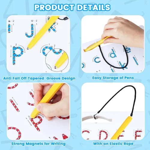 Miniatura 5 de Tablero magnético de trazado del alfabeto, tablero magnético de letras ABC, tablero de dibujo con imanes, tablero de dibujo preescolar, juguetes