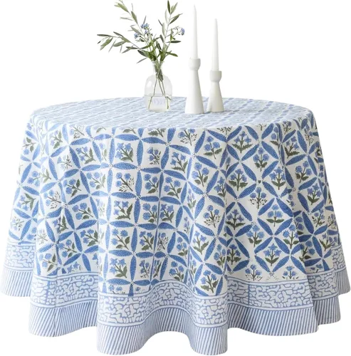 Miniatura 66 de ATOSII Mantel 100% algodón, Amara, floral, hecho a mano, rectangular, de lino, para cocina, comedor, fiestas, bodas, exteriores, picnics, Pascua