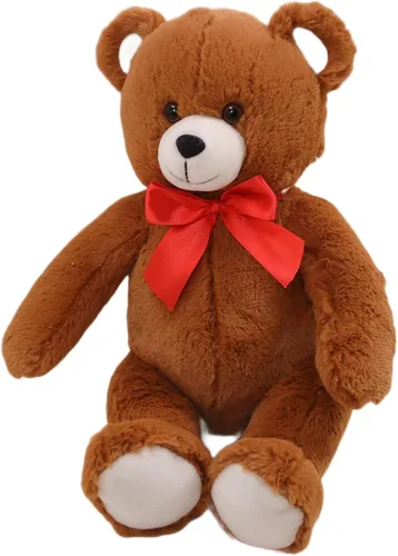 Miniatura 3 de Plushland Oso esponjoso marrón sentado de 15 pulgadas con lazo, oso de peluche suave para niños y adultos, regalo de animales de peluche para todas
