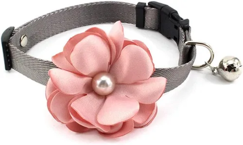 Collar de perro y gato con flor de geranio, collar de nailon para cachorro con campana de perlas, accesorio de disfraz de Yorkie de Chihuahua,