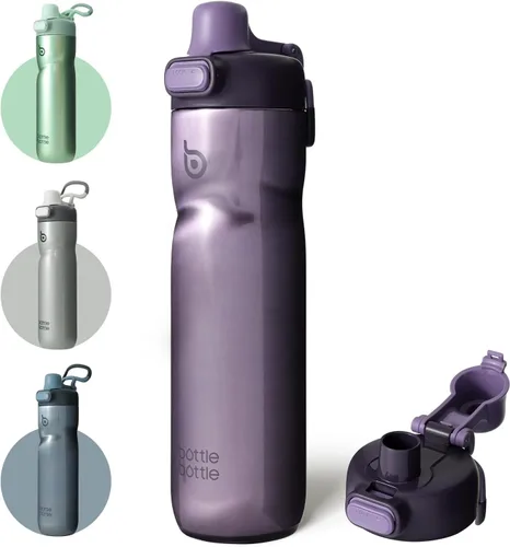 BOTTLE BOTTLE Botella de agua aislada de 24 onzas con asa y tapas abatibles de acero inoxidable Botella de agua con botón de presión, portátil, a