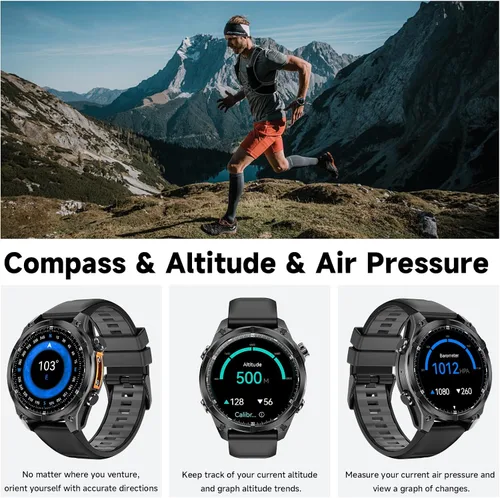 Miniatura 3 de Reloj inteligente para hombre, brújula, cuerpo de acero inoxidable, resistente al agua hasta 98.4 ft, batería extragrande de 400 mAh, reloj Negro