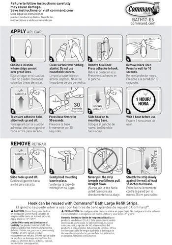 Miniatura 10 de Command Bath - Gancho grande para toallas, paquete de valor, transparente con acabado helado, 3 ganchos grandes, 3 tiras resistentes al agua, Blanco