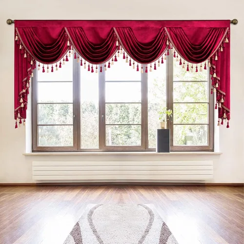 Miniatura 59 de VOGOL Cenefa de cortinas de terciopelo grueso para dormitorio, cenefas de cascada de lujo con aislamiento térmico dorado para sala de estar formal
