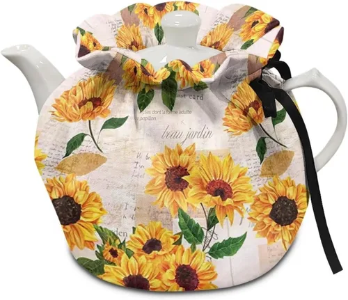 Miniatura 19 de DISNIMO Funda de tetera aislada a prueba de polvo con diseño floral de colibrí, para mantener el calor, accesorios decorativos, colcha