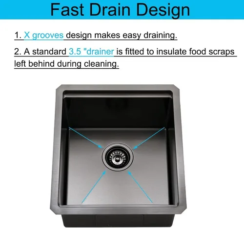 Miniatura 5 de Fregadero de Barra Negro Bajo Montaje, Fregadero de Cocina de 12 x 15 Pulgadas de Acero Inoxidable Negro Bajo Montaje, Cuenca Pequeña de Barra