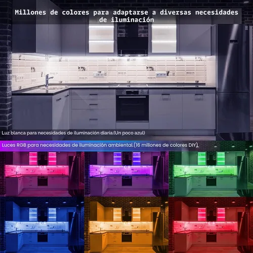 Miniatura 3 de Benreom Kit de 3 luces RGB para debajo del gabinete, aplicación inteligente y control remoto para debajo del gabinete, luces regulables debajo