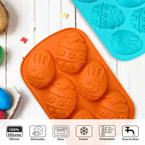 Miniatura 6 de Webake Moldes para huevos de Pascua, paquete de 2 moldes de chocolate de Pascua, moldes de silicona para magdalenas, molde antiadherente