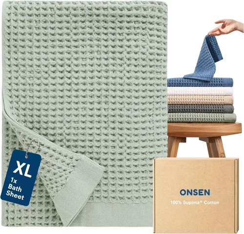 Miniatura 8 de ONSEN Supima® - Toalla de baño de punto gofre, grande, de secado rápido, 100% algodón estadounidense, ligera y absorbente, 38 x 67 pulgadas