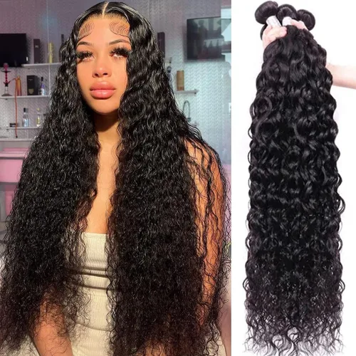 Miniatura 7 de Paquetes de cabello humano onda de agua 4 paquetes 10 12 14 16 pulgadas 10A brasileño virgen rizado profundo paquetes 100% sin procesar mojado
