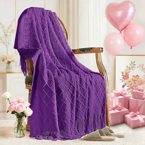 Miniatura 21 de inhand Mantas de punto para sofá y cama, manta de punto suave y acogedora con borlas, mantas decorativas ligeras y mantas decorativas de granja