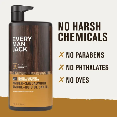 Miniatura 6 de Every Man Jack Champú diario 2 en 1 + acondicionador - Ámbar + sándalo Nutritivo para todo tipo de cabello, derivado de forma natural, libre