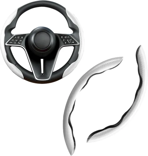 Miniatura 11 de Funda de volante de fibra de carbono, juego de 2 piezas con diseño de mariposa segmentado de agarre antideslizante y cómodo, fácil instalación