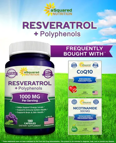 Miniatura 6 de aSquared Nutrition Resveratrol natural con extracto de vino tinto - 180 cápsulas - Pastillas de suplemento antioxidante de trans resveratrol
