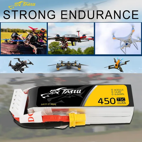 Miniatura 5 de Gens ace Tattu 4S Lipo Batería 14.8 V 450 mAh 75C Lipo Batería XT30 Plug para H Frame Mini RC Racing Drone FPV