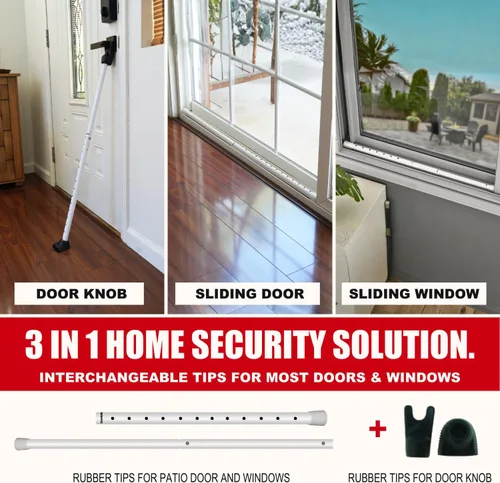 Miniatura 2 de SECURITYMAN Barra de seguridad para puerta y barra corrediza para patio - Fabricada con hierro de alta calidad - Excelente para seguridad de Blanco