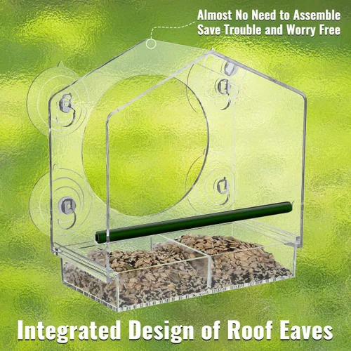 Miniatura 4 de Comedero para pájaros con ventana – 4 ventosas fuertes de 2.36 pulgadas – Casa de pájaros de acrílico transparente para exteriores, bandeja Azul