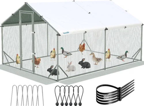 Miniatura 12 de Quictent Gallinero grande de metal para más de 10 aves de corral con paño de hardware lateral y cubierta impermeable, serie avanzada para Blanco