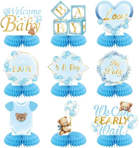 Miniatura 8 de Weecent Centros de mesa de nido de abeja para baby shower, 9 piezas, decoración verde salvia, centro de mesa de fiesta, fiesta de cumpleaños de niño