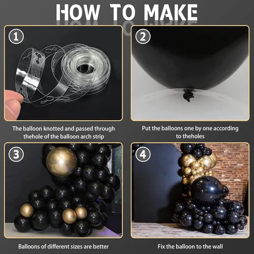 Miniatura 5 de Kit de arco de guirnalda de globos negros de 130 piezas, diferentes tamaños de 18, 12, 10 y 5 pulgadas, kit de globos de látex para fiesta