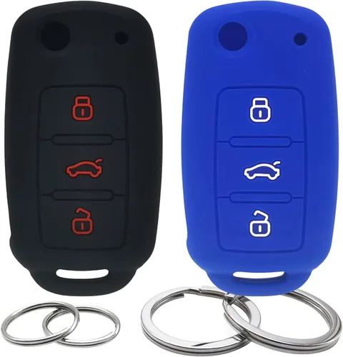 Miniatura 7 de Funda de silicona con tapa para llavero de 3 botones, protector sin llave compatible con Volkswagen Passat CC Tiguan Touareg Eos Eurovan Golf GTI