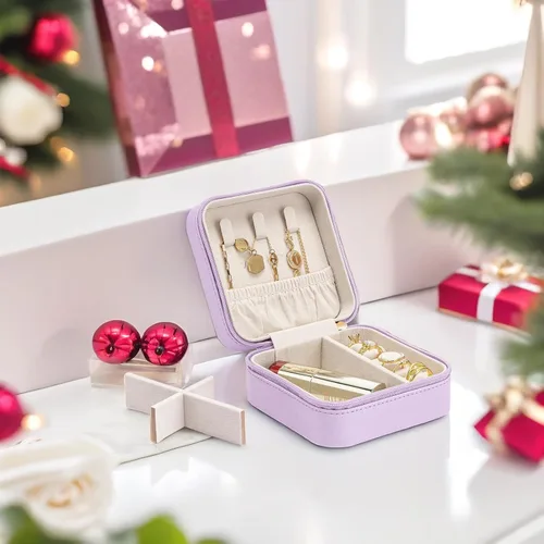 Miniatura 42 de Organizador de joyas Vlando para almacenaje y exhibición, joyero para viaje, imitación de piel, para anillos, aretes, collares.