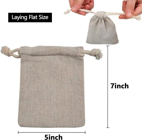 Miniatura 6 de calary Bolsa de regalo con cordón de lona doble, bolsa de algodón, bolsa de regalo, bolsa de muselina reutilizable para té, 5 x 7 pulgadas