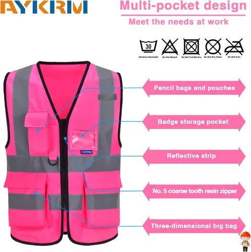 Miniatura 3 de A-SAFETY Chaleco de Seguridad Reflejante de Alta Visibilidad con Logo Personalizado (XS-8XL)