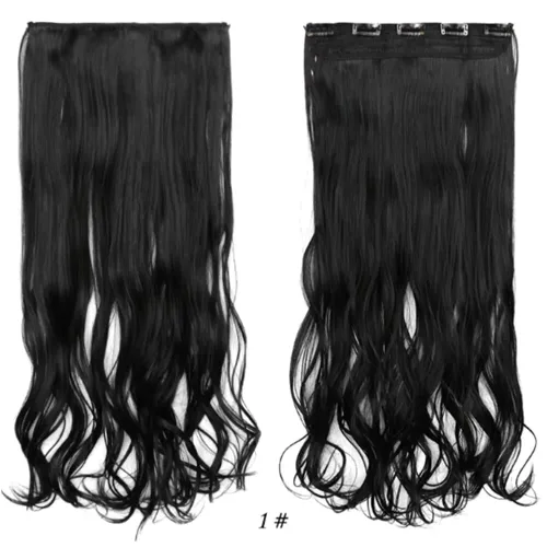 Miniatura 5 de Extensiones de cabello sintético de 24 pulgadas, 4.23 onzas, color negro, 5 clips, extensiones de cabello sintético resistentes al calor