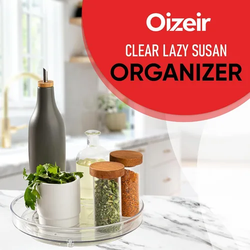 Miniatura 2 de Organizador Giratorio Transparente Oizeir Lazy Susan (Paquete de 2) Plataforma Giratoria de 9 Pulgadas para Cocina, Despensa, Refrigerador, Baño
