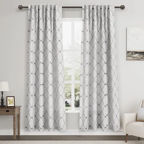 Miniatura 9 de Cortinas oscurecedoras de habitación con patrón geométrico negro de 80 pulgadas de largo para sala de estar, juego de 2 paneles, decoración clásica