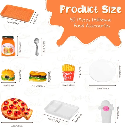 Miniatura 7 de Civaner Juego de 50 piezas de accesorios de comida rápida en miniatura para casa de muñecas, mini comida de Navidad, bebida mixta de resina, mini