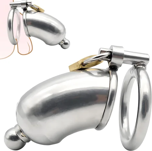 Miniatura 8 de Jaula de acero inoxidable para hombre con bloqueo de pene con cerradura de metal castidad con tubo uretral