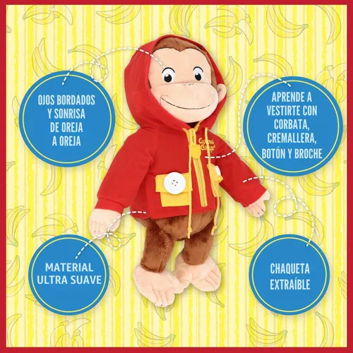 Miniatura 3 de Kids Preferred Curious George Learn to Dress Monkey - Juguetes de peluche de animales suaves y lindos, peluches tiernos y abrazables, regalos