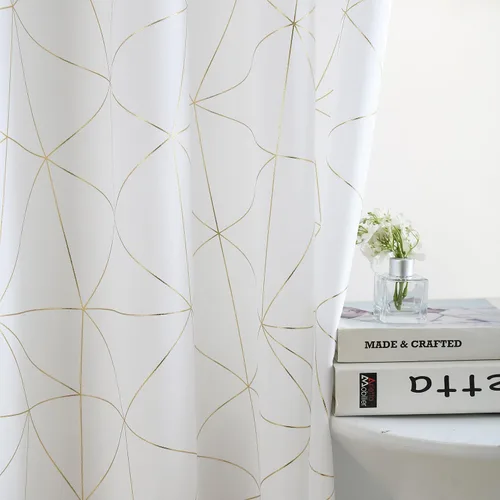 Miniatura 13 de Taisier Home Paneles de Cortinas de Ventana de Lino Dorado con Ojales Estampado de Lámina de Azulejos Geométricos Marroquíes Metálicos Cortinas