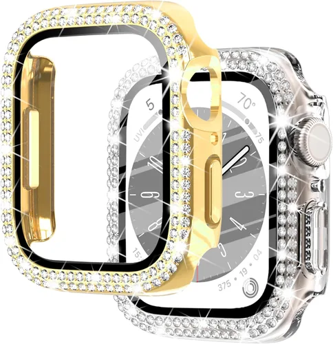 Miniatura 13 de NewWays Paquete de 2 carcasas brillantes para Apple Watch, 1.496 pulgadas, Series 3, 2, 1, diamantes de imitación de cristal con diamantes