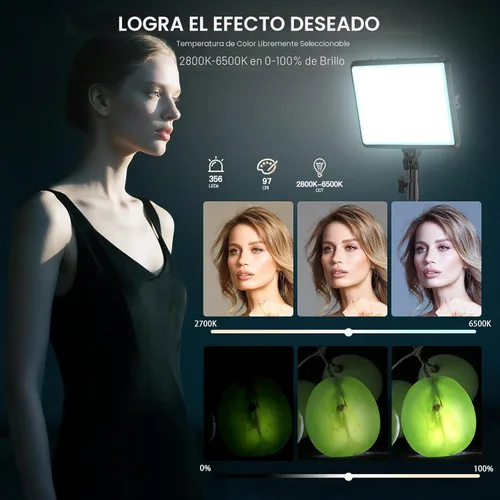 Miniatura 3 de Paquete de 2 luces LED de video, luz NiceVeedi Studio, kit de iluminación regulable de 2800-6500K para fotografía con soporte de trípode y soporte