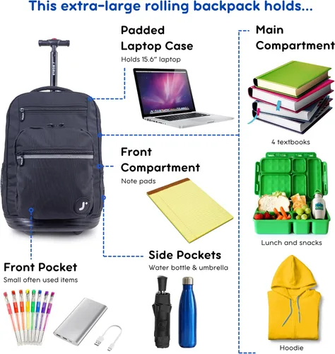 Miniatura 3 de J World New York Sundance - Mochila rodante para niña y niño, Negro, talla única