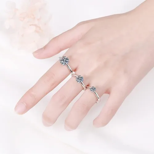 Miniatura 4 de StarGems 0.5-2ct Moissanite 925 Silver Platinum Plated Classical Four Prong Ring HB4507