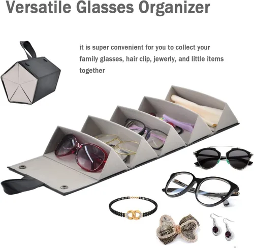 Miniatura 3 de Organizador de almacenamiento para lentes de sol, estuche de viaje plegable con 5 compartimentos de ranura para múltiples gafas