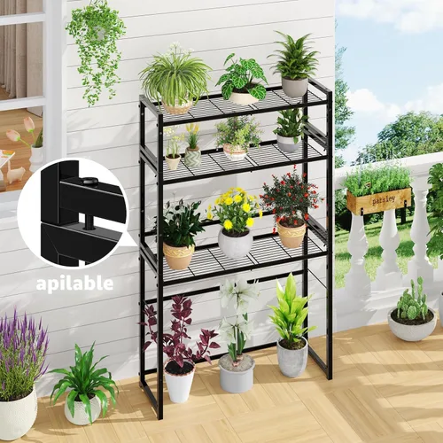 Miniatura 3 de Simple Trending Soporte de metal de 3 niveles para plantas al aire libre e interior, impermeable, apilable, resistente, estante alto para plantas