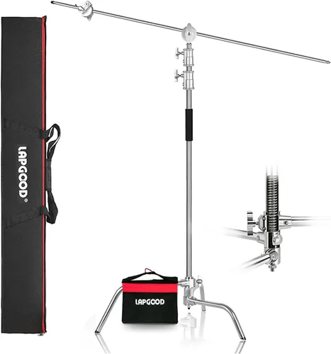 Soporte en C de acero inoxidable resistente con brazo de pluma, soporte de fotografía ajustable de 3.3m/10.8 pies con brazo de sujeción de 1.3m/4.2