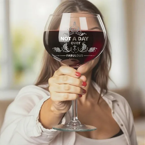 Miniatura 4 de Regalos para mujeres, "Not a Day Over Fabulous" Copas de vino personalizadas, Regalos de cumpleaños, Copas de vino, Regalos del día de la madre