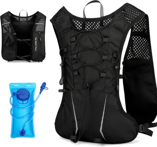 XBT Mochila de hidratación con bolsa de agua de 2 litros, chaleco ligero para correr para hombres y mujeres, ajustable, transpirable, mochila de