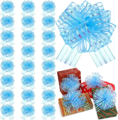 Miniatura 10 de Poen 12 Lazos Grandes de Navidad para Envolver Regalos de 6" Lazos de Tirar Multicolores de Cinta Navideña para Regalos, Cestas de Boda, Cajas
