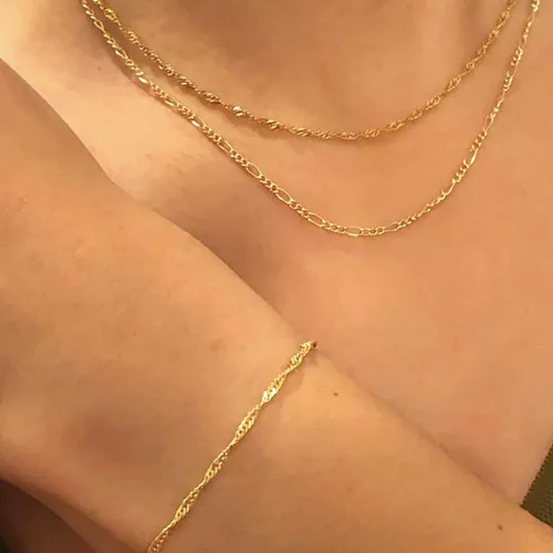 Miniatura 4 de DeScount - Pulsera de cadena de elegante oro para mujer, pulseras de cadena individual o en capas, con eslabón de dije de corazón, karma, triángulo