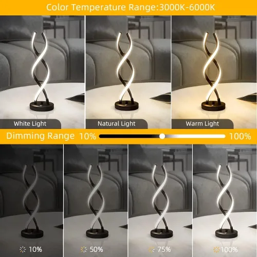 Miniatura 4 de Lámpara de mesa LED moderna, lámparas de mesa en espiral regulables para dormitorio, 3 colores con control táctil, lámpara de mesita de noche con 1