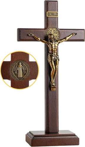 KUXBET Cruz de Crucifijo de Madera con Soporte Desmontable de 10 Pulgadas, Cruz Católica de Jesús Cristo de Madera para Pared, para Decoración del