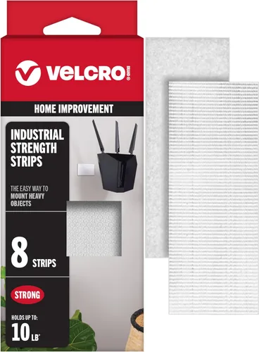 VELCRO Brand Tiras resistentes con adhesivo, 8 juegos, color blanco, ancho de 4 x 2 pulgadas, soporta 10 libras, cinta adhesiva de resistencia