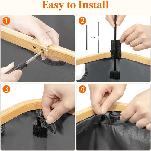 Miniatura 5 de Lifewit Cesta de ropa de 120L con tapa, cestas de ropa para lavandería con asas de bambú y una bolsa de lavandería extraíble, cesta plegable grande